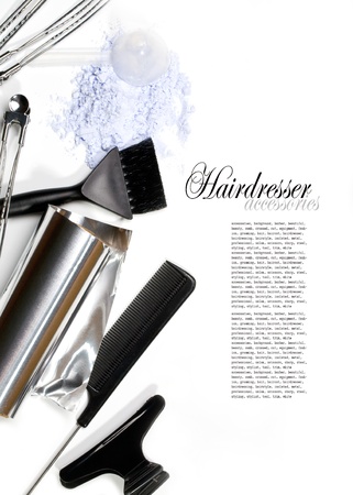 hairdresser Accessories for coloring hair on a white backgroundの写真素材