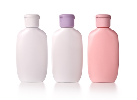 Set of three bottles of cosmetic products の写真素材