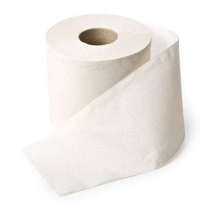 single roll of white rolled toilet paperの写真素材