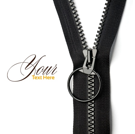 Unbuttoned black  zipper isolated on white, hi resolutionの写真素材