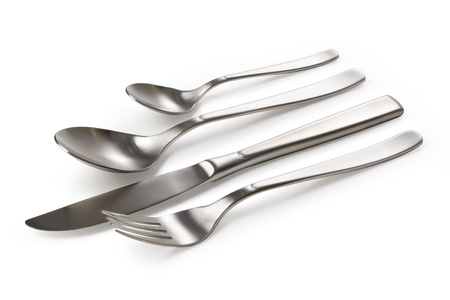 Cutlery set with Fork, Knife and Spoon isolatedの写真素材