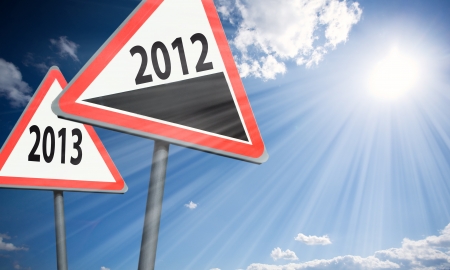 approximation of the new year is shown by road signsの写真素材