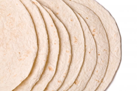 Close up image wheat tortillas against white backgroundの写真素材