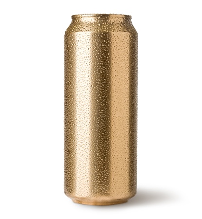 golden cans isolated on whiteの写真素材
