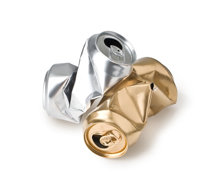 crumpled empty cans isolated on white with clipping pathの写真素材