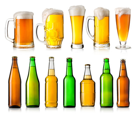 set with different beer on white backgroundの写真素材