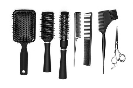 Professional hairdresser tools isolated on whiteの写真素材