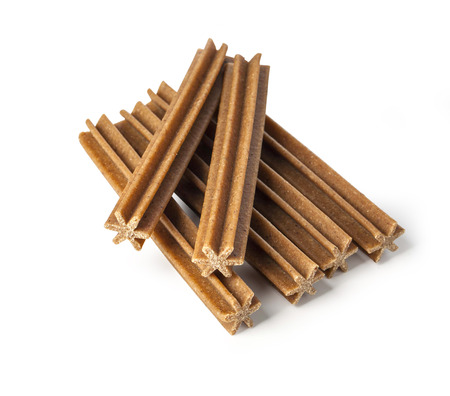 dry dog food isolated on white. with clipping pathの写真素材