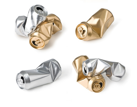 Crumpled empty blank soda or beer can garbage Realistic photo image. Crushed junk can can recycle...