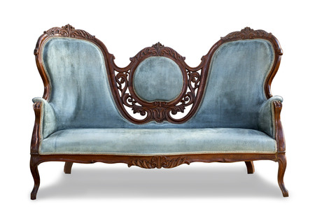 blue vintage sofa on white background with clipping pathの写真素材