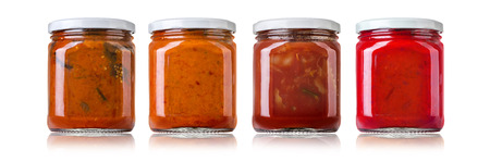 the various barbecue sauces in glass bottlesの写真素材