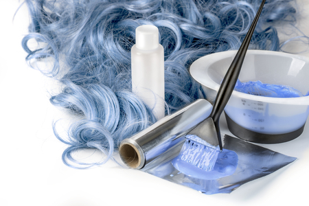 hairdresser Accessories for coloring hair on a white backgroundの写真素材