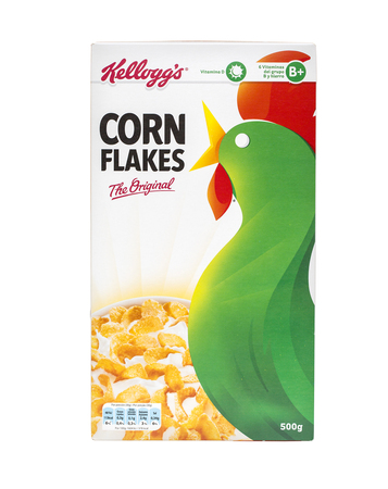 Mallorca, Spain - APRIL27, 2016: Kellogg's Corn Flakes Original breakfast cereal. American...