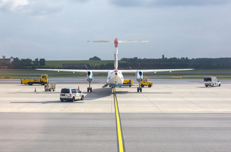 Vienna, Austria- May 11, 2016 Austrian Airlines  preparing for take-off in Vienna airport. Vienna...
