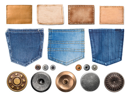 collection of various jeans parts on white background. each one is shot separately