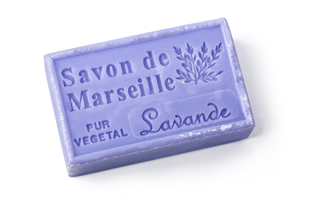 Chisinau, Moldova - March 25, 2016:  La Maison du Savon Marseille Lavande  scented soap isolated on white background with clipping pathのeditorial素材