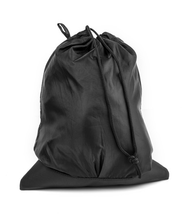 Bag in black with adjustable isolated on white backgroundの写真素材
