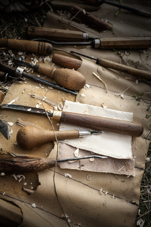 old wood carving tools background