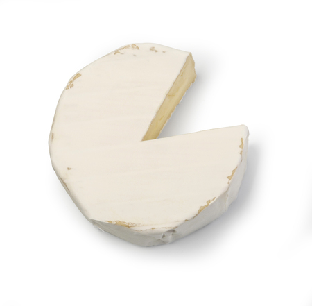 Piece of camembert cheese isolated on white background. From top view, With clipping pathの写真素材