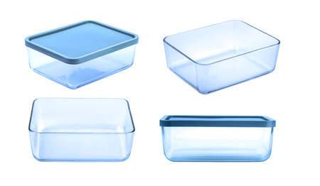 glass food container isolated on white backgroundの写真素材