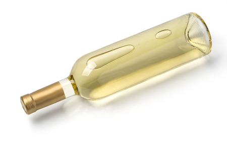 white wine bottle isolated on whiteの写真素材