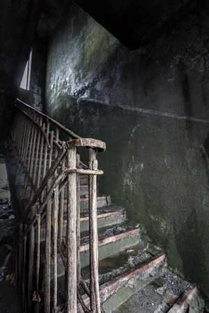 Abandoned house.Staircase in an abandoned houseの写真素材