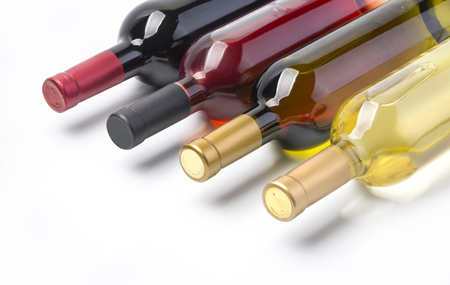 wine bottles isolated on white with clipping pathの写真素材