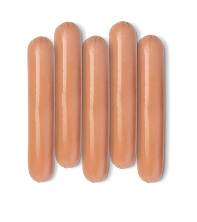 raw sausages  isolated on white background. Top viewの写真素材