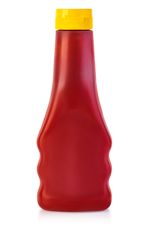 Bottle of Ketchup isolated on white backgroundの写真素材