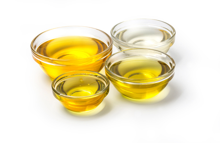 bowls with oil isolated on white with clipping pathの写真素材