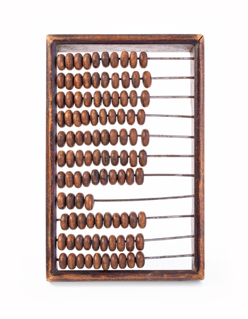 Old wooden abacus on white background. The concept of bookkeeping, business or saving moneyの写真素材