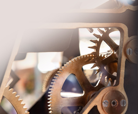 Clockwork Background. Close-up Of Old Clock Watch Mechanism With Gearsの写真素材