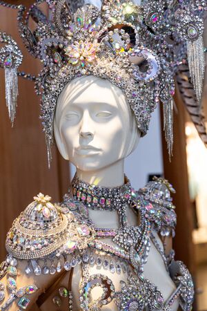 Tenerife, Spain- December 28, 2018: costume of the winner of the annual carnival in Santa Cruz de Tenerife is exhibited in the carnival Museumのeditorial素材