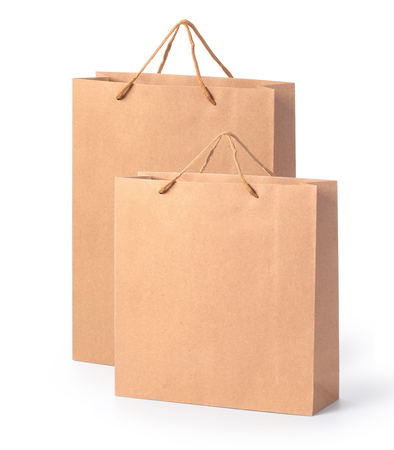 Blank brown paper bag isolated on white background.の写真素材