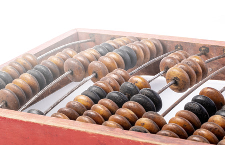 wooden abacus or counting frame on white background