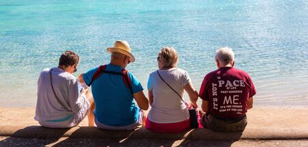 Tenerife, Spain December 28, 2018: group of tourists sitting by the pool On Santa Cruz de Tenerife, Spainのeditorial素材