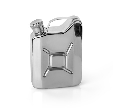 Stainless hip flask isolated on white  with clipping pathの写真素材