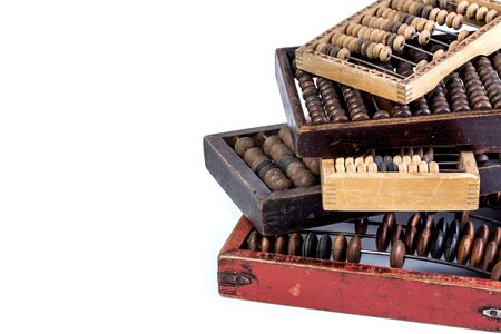 Old wooden abacus on white background