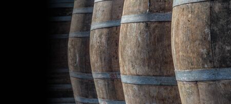Vintage wine barrel texture background with copy spaceの写真素材