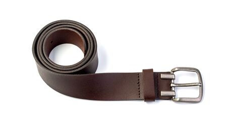 twisted brown male leather belt isolated on a white background