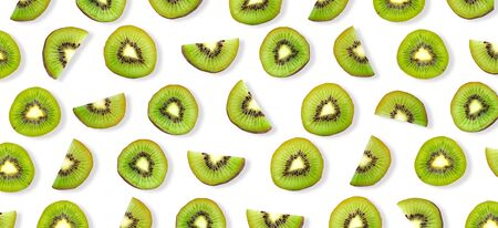 Kiwi fruit Slices macro. Ripe Kiwi fruit isolated on white background.