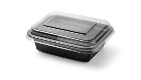 Black Plastic food container  with cover on white background with clipping pathの素材 [FY310138096907]