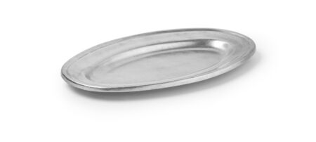 empty silver tray isolated on white background with clipping pathの写真素材