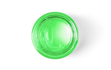 Jar with green body cream on white background Top view. with clipping pathの写真素材