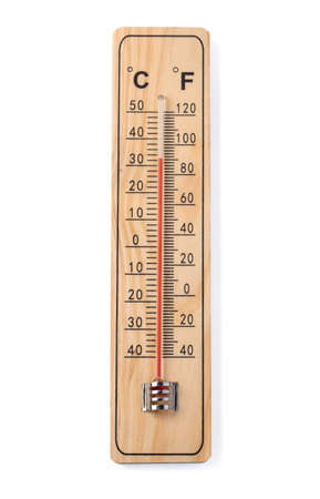 Wooden thermometer isolated on white with clipping path