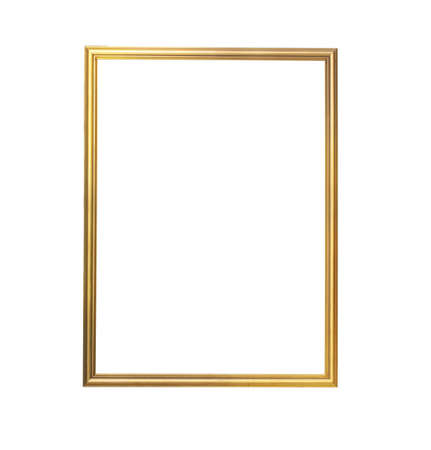 Gold frame, wooden frame for painting or picture on white background isolated
