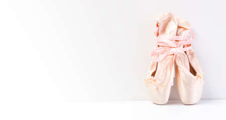 pointe shoes isolated on white background with copy spaceの写真素材