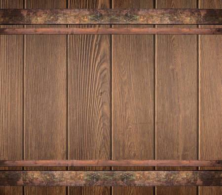 wooden barrel with metal rusty straps template background