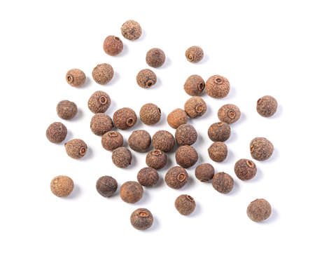 Dry black pepper seeds. Top view. Flat design. Macro spice backgroundの写真素材
