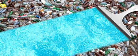 Clean up plastic on the water Plastic pollution and environmental problem concept. cleaning of...